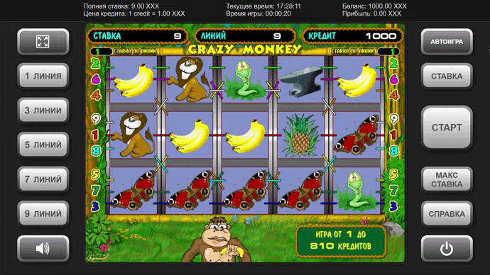 Игровой автомат Crazy Monkey от провайдера Igrosoft — как выиграть в бонусной и в основной игре